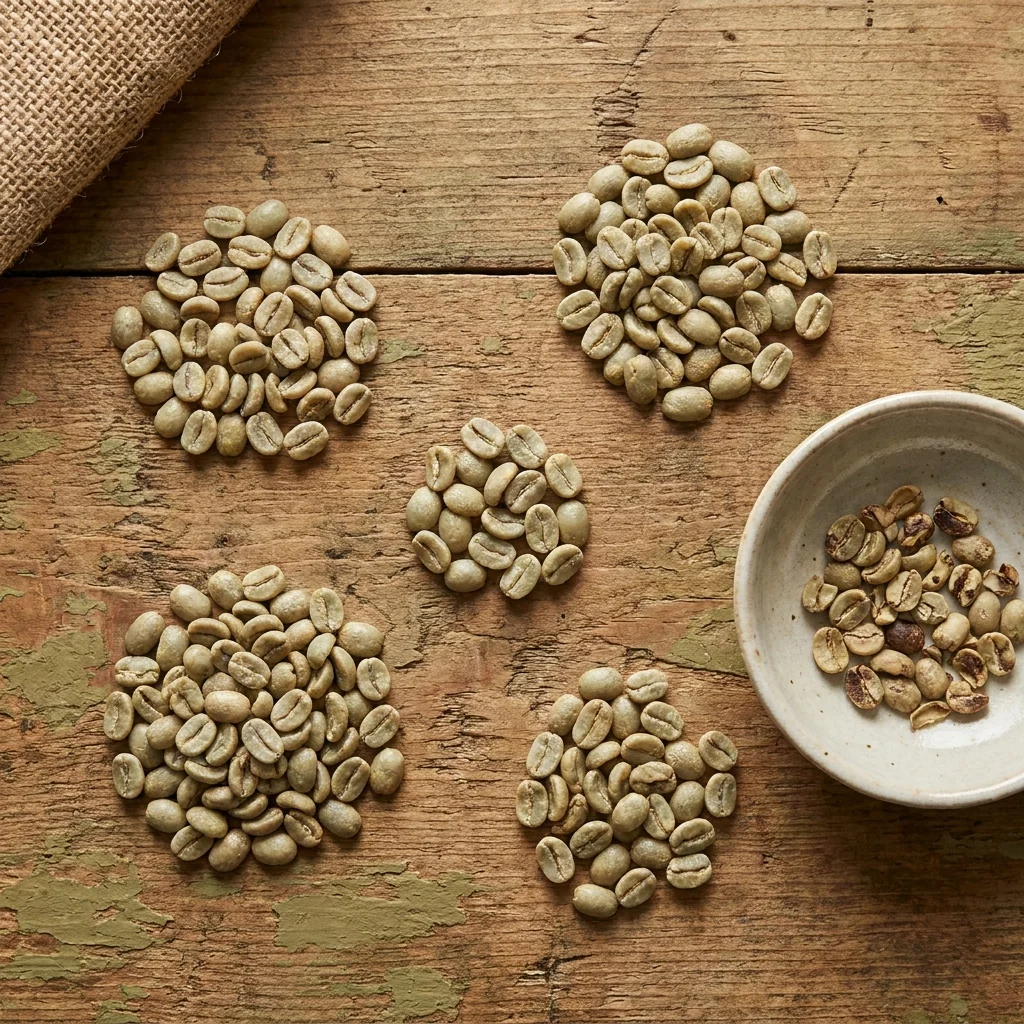 Grano de café verde seleccionado, antes del tueste